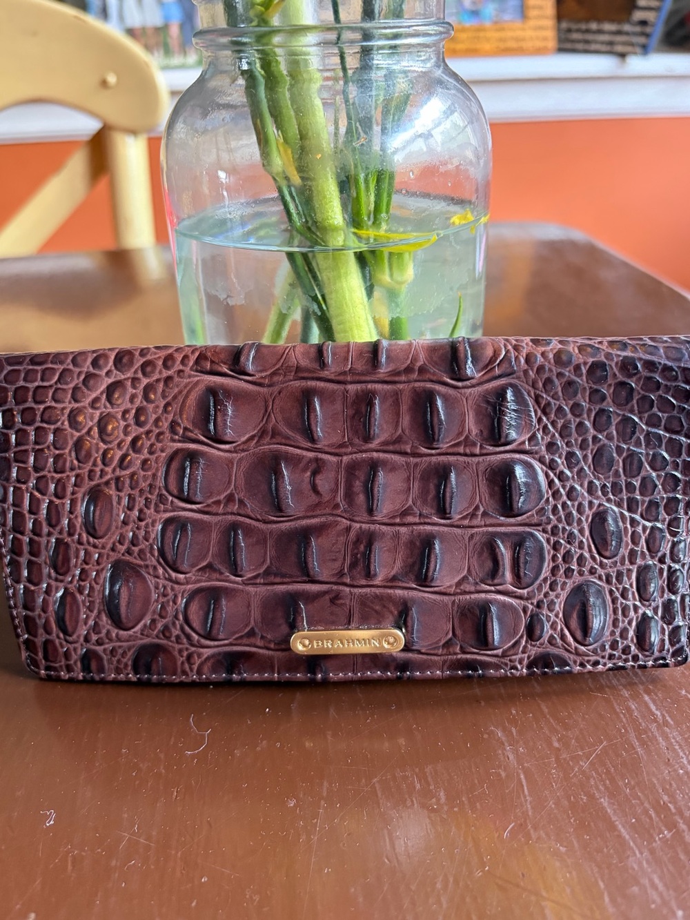 Brahmin Ady Wallet Rare Distressed Brown Croc-Embossed Leather